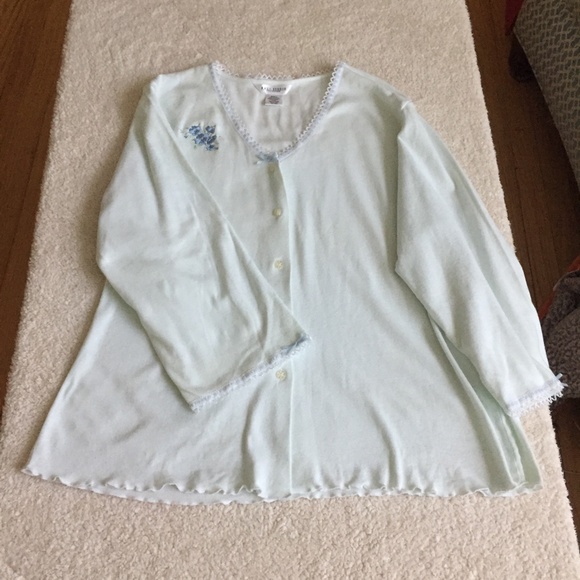 Vintage Floral Embroidered Knit Cardigan ThreeQuarter Sleeve Light Blue Sz Small - Picture 8 of 13